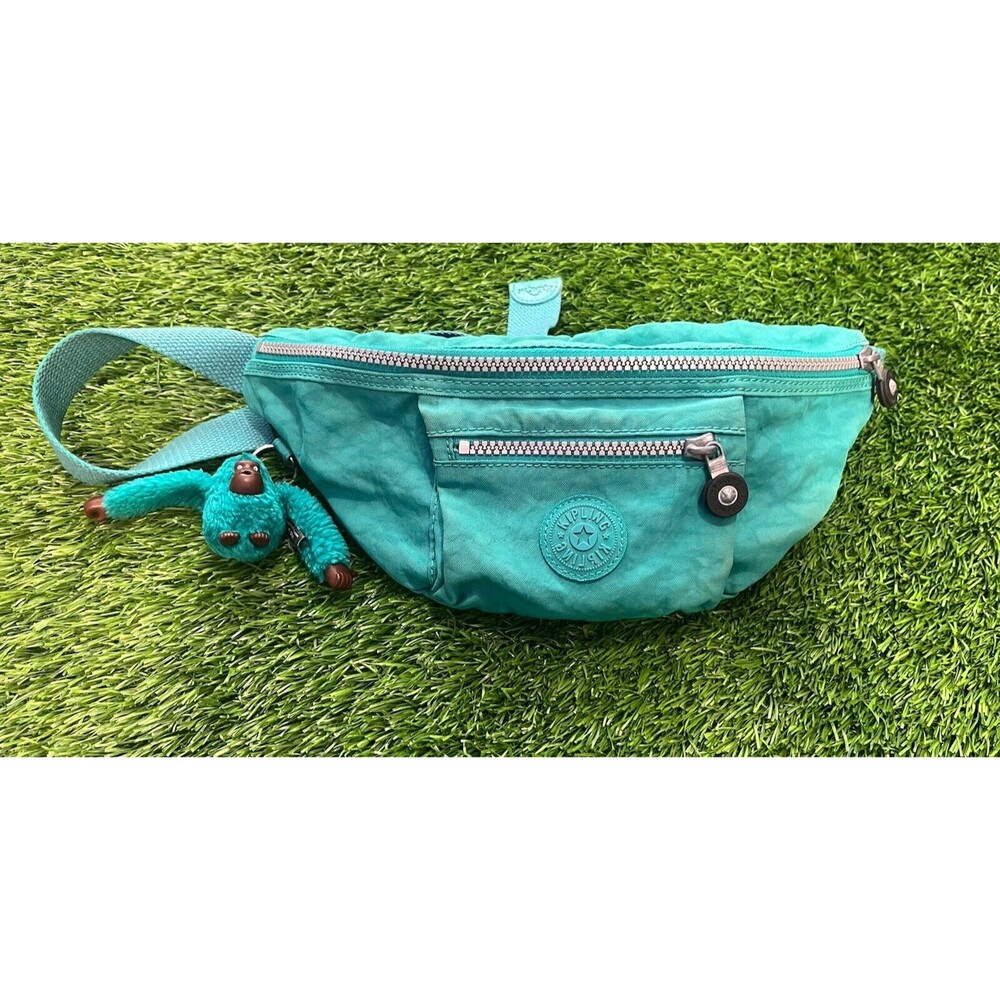KIPLING FANNY PACK WATERPROOF CHUNKY MILITARY ZIPPER Aqua MonkeY ATTACHED